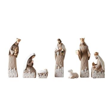 Imagem de Conjunto de 7 peças O Night Divine – Sagrada Família, Homens Sábios, Cordeiro – Presépio de Design Entalhado em Madeira – The Nativity Store