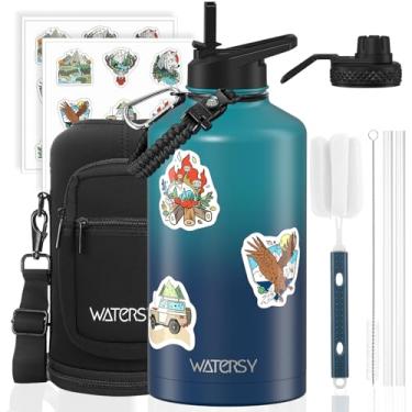 Imagem de Garrafa de água isolada de 2,5 l (fria por 48 horas), livre de BPA e à prova de vazamento, frasco de água de aço inoxidável de 1,5 galão, jarro de água com tampas de bico de canudo para academia