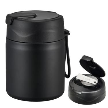 Imagem de Howeemo Garrafa Térmica Para Sopa De 17 Oz Comida Quente Infantil, Pote Térmico Com Colher, Recipiente Almoço, Caixa Aço Inoxidável À Prova Vazamento Boca Larga Escola - Preta