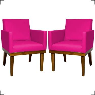 Imagem de Kit 2 Poltronas Decorativa Para Sala Recepção Consultório Escritório Base Em Madeira Divine Corino