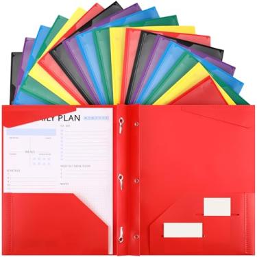Imagem de Tenceur Pacote com 48 pastas de plástico com 3 pinos pastas resistentes a granel com bolsos frontais transparentes e pastas com compartimentos para cartões com fixadores, serve em papéis tamanho carta