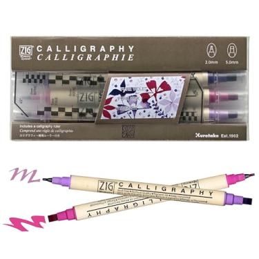 Imagem de Kuretake Canetas marcadoras Zig Caligrafia de ponta dupla, conjunto de 3 cores, rosa violeta, 2 mm, 5 mm, ponta dupla, para arte, esboço, ilustração, caligrafia, diário, desenho, feitas no Japão