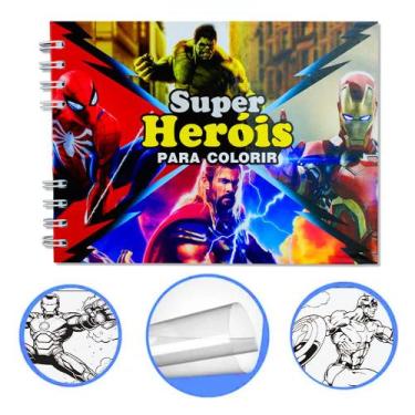 Imagem de Livro Colorir Super Heróis Infantil 50 Folhas Desenhos Pintar Capa Dur