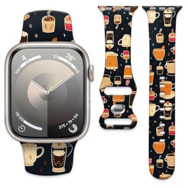 Imagem de Pulseira de relógio compatível com Apple Watch de 38 mm, 40 mm, 41 mm e 42 mm, pulseira de substituição com fecho clássico para Apple Watch Series SE 10, 9, 8, 7, 6 5, Utral para mulheres (xícara de