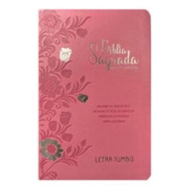Imagem de Bíblia jumbo arc full color capa pu luxo c/ harpa - Floral rosa