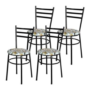 Imagem de Conjunto 4 Cadeiras Epoxi Preta Para Cozinha Assento Estampado - Lauma