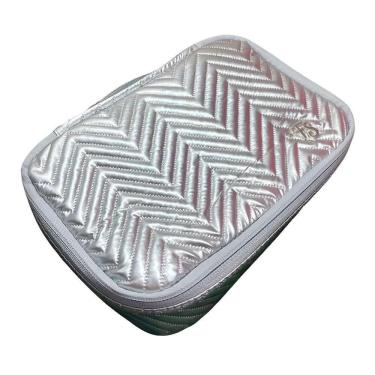 Imagem de Bolsa Necessaire Estilo Matelassê Chevron Metálico Cor:cinza