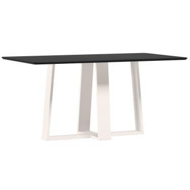 Imagem de Mesa de Jantar para 6 Lugares 1,60m Tampo Mdf com Vidro Rubi Off White/Preto - New Ceval