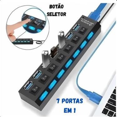 Imagem de Hub USB 7 Portas com LED Indicador  Expansão Rápida para Conectar HD E