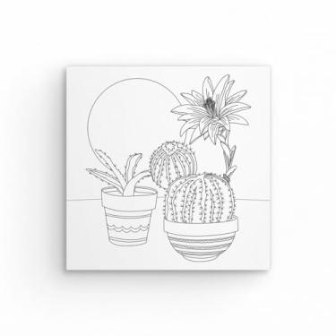 Imagem de Tela Para Pintura Infantil Colorir Pintar Canvas 20x20cm (Cactus)