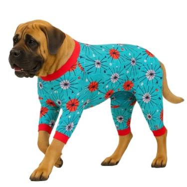 Imagem de LovinPet Camisetas Dog Recovery – Camisa antilamber e acalmar a ansiedade, tecido elástico leve, estampa turquesa atômica, pijama grande para cães, roupas Pitbull, fantasia de cachorro, saída de festa