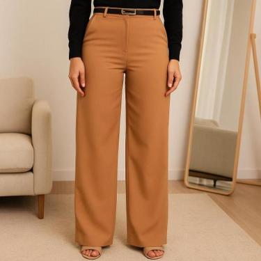 Imagem de Calça Feminina Pantalona Alfaiataria Cintura Alta Com Bolso e Cinto - 