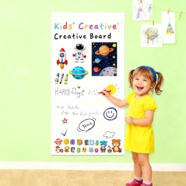 Imagem de Warasee Papel de contato adesivo para quadro branco, 91,44 cm x 61 cm Stick on Magnetic Whiteboard, quadro apagável a seco para parede, fácil de escrever e limpar quadro magnético para crianças