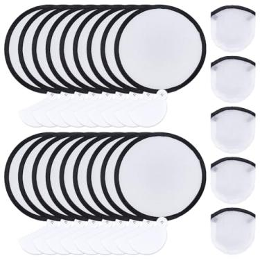 Imagem de BENECREAT 24 peças de ventilador de disco voador dobrável branco de 25 cm com alça e bolsa, ventiladores de sublimação de nylon, ventilador dobrável de borda preta para lembrancinhas de festa de