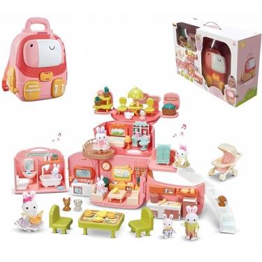 Imagem de Casinha Feliz Mochila De Costas Unicórnio Com Coelhinha e 72 Peças Par