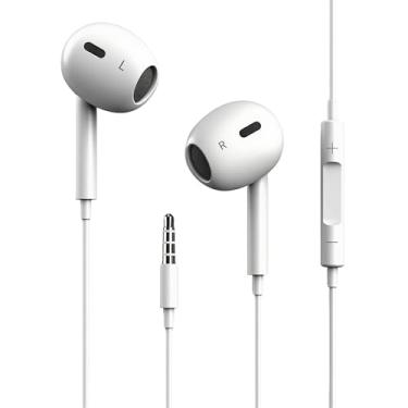 Imagem de Fones de ouvido com fio para iPhone com plugue de 3,5 mm, microfone embutido e controle de volume, compatível com iPhone/iPad/Android/computador e outros dispositivos com conector de 3,5 mm