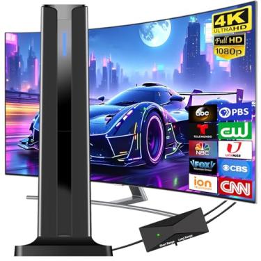 Imagem de Antena de TV para Smart TV Interna, 2024 mais nova antena de TV digital interna com base magnética forte 360° e recepção de longo alcance para canais locais, antena de fácil configuração para TV sem