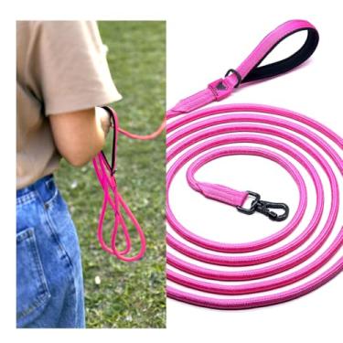 Imagem de ApoloDog Guia Longa para Cães com Mosquetão, 5 Metros, Alça Neoprene, Múltiplas Cores, Fita Polipropileno Reforçada, para Passeio e Treinamento Adestramento. (ROSA)