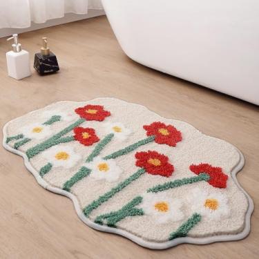 Imagem de Tapete de banho floral felpudo em forma de flor, tapete de banho fofo antiderrapante divertido para decoração de chuveiro e banheira (cachos de flores)