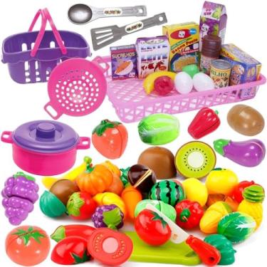 Imagem de Kit Cozinha Infantil 30 Peças Brinquedo Lúdico Educativo com Comidinhas, Frutas e Legumes Cortáveis, Utensilios de Cozinha