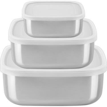 Imagem de Jogo De Potes Quadrados Tramontina Aço Inox Com Tampa 3 Pç