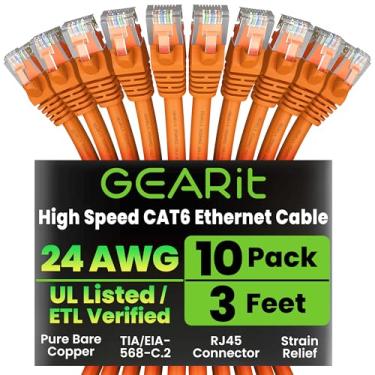 Imagem de GearIT Cat5e Cabo de patch Ethernet de 1,5 m – Cabo de rede LAN de computador Snagless RJ45, laranja, Embalagem com 10, Laranja, 3 Feet (10-Pack)