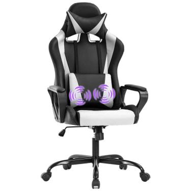 Imagem de BestOffice Cadeira Gamer Ergonômica Reclinável e Giratória com Apoio Lombar e Cabeça, Preta e Branca