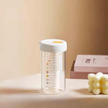 Imagem de 1 garrafa de água de vidro transparente com marcador de tempo, boca larga, design motivacional 500 ml