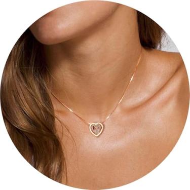 Imagem de Colar com pingente de cristal de coração duplo, joia romântica, presente elegante, para ocasiões especiais, F, Aço inoxidável, Sem Pedra Preciosa