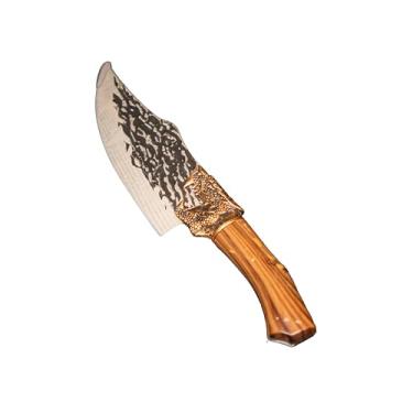 Imagem de Dragon SLK Faca Cutelo com Bainha Marrom, Lâmina Texturizada Escamas de Dragão, 31 x 8cm, para Acampamento e Churrasco