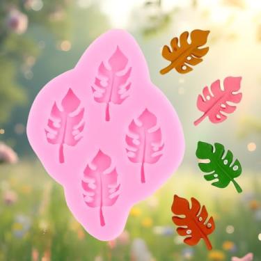 Imagem de Molde de silicone de folhas tropicais molde de fondant de folhas de samambaia molde de doces de folha Monstera para decoração de bolos topo de cupcake pasta de goma de chocolate argila de polímero