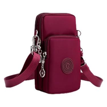 Imagem de Bolsa tiracolo pequena para mulheres - Bolsas de telefone com alça transversal - Bolsa de braço de nylon leve para essenciais grande vinho tinto