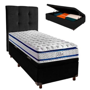 Imagem de Kit Cabeceira + Cama Box Bau + Colchão Solteiro Molas Ensacadas Blue Paropas