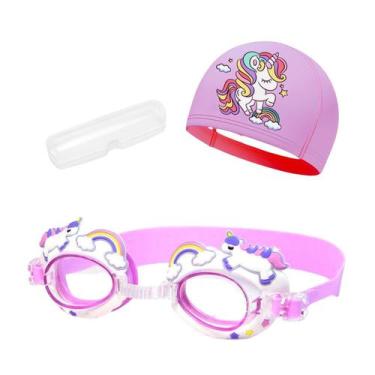 Imagem de Kit touca e óculos de natação infantil piscina com desenhos divertidos