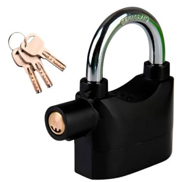 Imagem de Trava de Segurança com Alarme Sonoro, Cadeado Anti-Furto em Aço Preto, 10cm x 7cm x 3cm, Sirene 112dB, Sistema de Sensor, 3 Chaves, Bateria Inclusa
