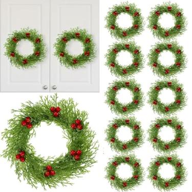 Imagem de Knitgrip 14 anéis de vela de Natal, guirlanda, vermelho, artificial, cedro, berry, castiçal, mini guirlandas de janela para casa, Natal, Natal, mesa de centro de mesa