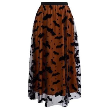 Imagem de Saia CHICWISH Pumpkin Tule Velvet Bats Mesh Midi
