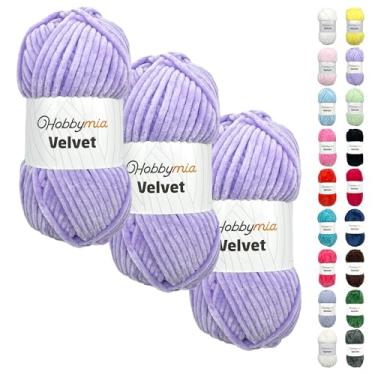 Imagem de HobbyMia Veludo - fio de chenille para crochê - 100 g / 132 jardas - (6) super volumoso - fio fofo para crochê - cobertor de bebê, amigurumi, xale (roxo - tonalidade londres, 3 novelos)