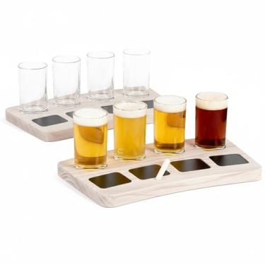 Imagem de Houseables Placas de voo de cerveja com copos, tábuas de voo, copos de degustação de cerveja, bandejas para bebidas, vinho, margarita, uísque, bourbon, mimosa, presentes de cervejaria, conjunto de 2