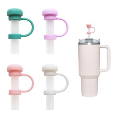 Imagem de 4 peças capas de palha de 10 mm, cobertura de palha, tampas de palha, topos de palha para copos, capas de palha para canudos reutilizáveis, topos de palha à prova de poeira, capas de canudo de silicone para canudos de 1 cm