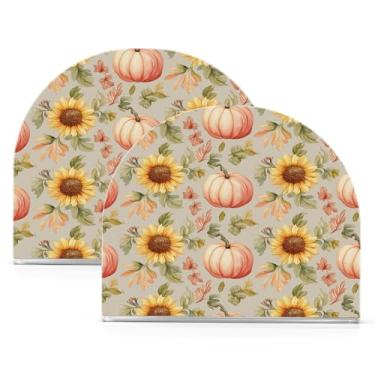 Imagem de ATTX Pacote com 2 porta-guardanapos de acrílico de Ação de Graças com design de abóboras de girassóis de outono - Organizador de mesa decorativo para cozinha, restaurante, decoração de férias de casa