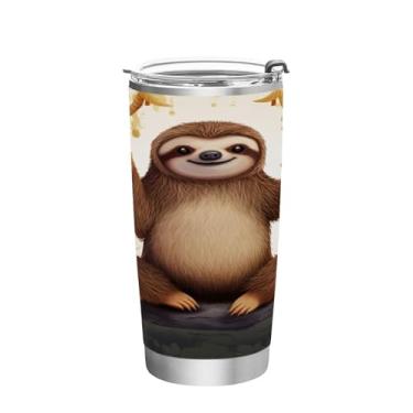 Imagem de Blueangle Copo de 590 ml com tampa e canudo, copo de café com água isolada a vácuo de aço inoxidável, caneca de viagem de preguiça fofa copo térmico para bebidas quentes e frias (380)