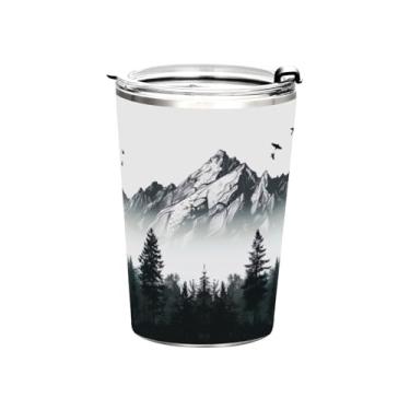 Imagem de Blueangle Copo de 340 g com tampa e canudo, copo de café com água isolada a vácuo de aço inoxidável, caneca de viagem de montanha, copo térmico para bebidas quentes e frias (360)