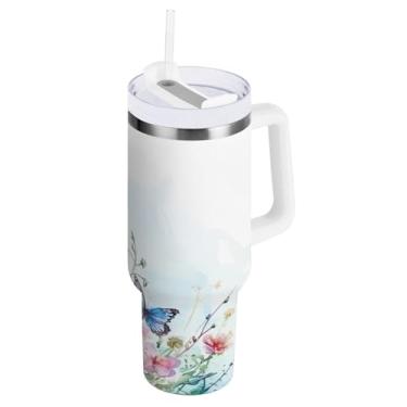 Imagem de ATTX Copo de coelho da Páscoa de 850 g com alça, copo de aço inoxidável a vácuo de parede dupla com palha, caneca de café de viagem isolada #456