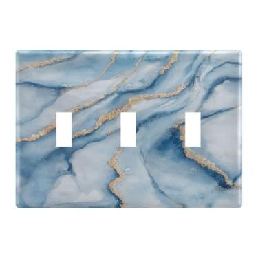 Imagem de ATTX Capas de placa de parede com interruptor triplo de mármore azul branco e azul 3 capas decorativas para banheiro quarto cozinha sala 11,4 x 16,2 cm
