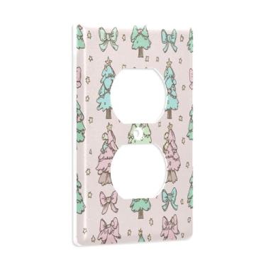 Imagem de Blueangle Placa de parede para árvore de Natal com laços, tomadas duplas, tamanho padrão, 1 gangue, para decoração de quarto de escritório em casa, 4,53 x 2,76 polegadas (788)