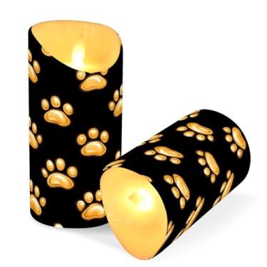 Imagem de ATTX Pacote com 2 velas sem chama com estampa de pata de cachorro – Velas LED de 7,6 x 9,9 cm com controle remoto e temporizador para casa, casamento, decoração de acampamento #338