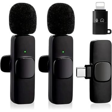 Imagem de Microfone de Lapela Sem Fio Bluetooth Kit 2 Microfonones Abafamento de Ruído Até 10 Horas Tempo de Trabalho Compatível com Camera, iPhone, Android, PC - Conexão Android e USB-C - Linha AGold Premium