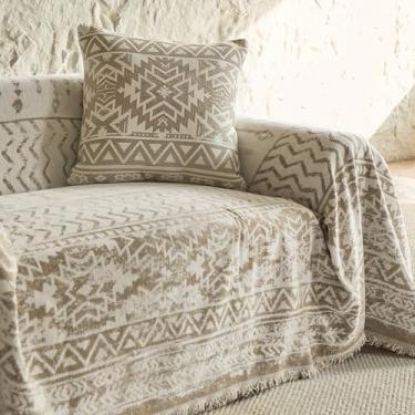 Imagem de Capa de sofá para poltrona, marrom, lavável, macia, marroquina, boho, chenille, em forma de L, para animais de estimação, antiarranhões com borlas, 180 cm x 231 cm