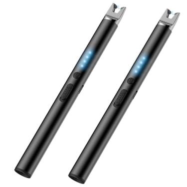 Imagem de TOPKAY Isqueiro elétrico de vela à prova de vento sem chamas USB recarregável arco plasma isqueiro longo para churrasqueira, fogos de artifício, cozinha, acampamento (preto)